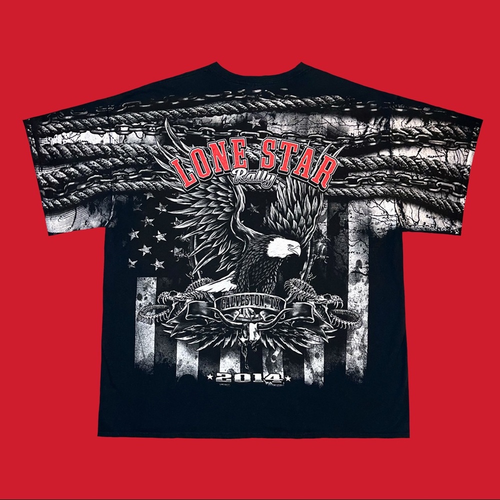 Lone Star Rally Gaveston Tx 2014, big eagle and snakes back print biker t-shirt.